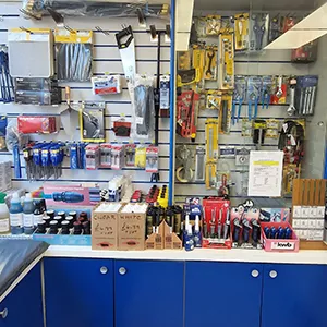 A tool shop with tools and tools on display.